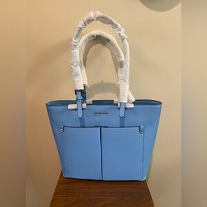 NWT Michael Kors Jet Set Travel, Double Pocket Tote Bag MSRP $498 Powder Blue